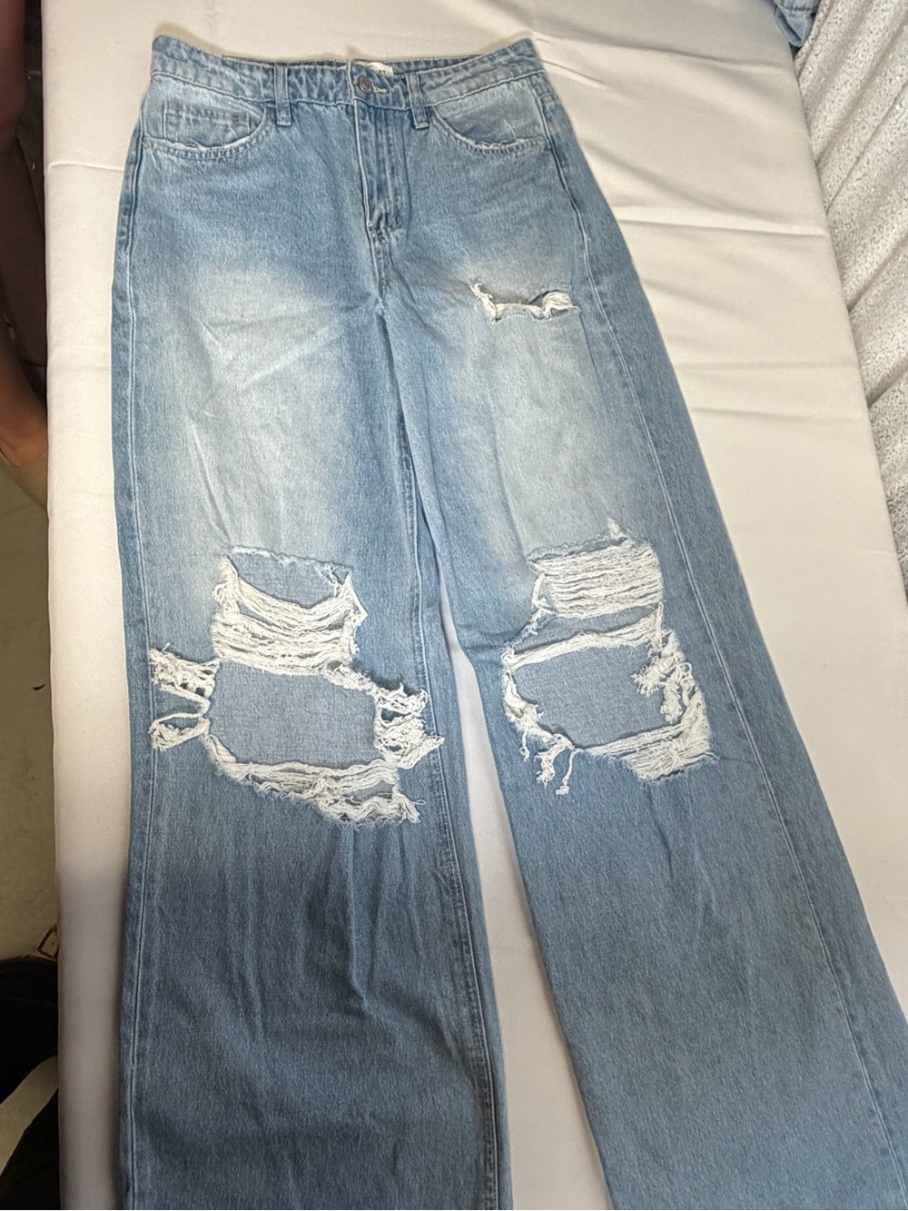 Flying Monkey Light Blue Distressed Wide-Leg Jeans
